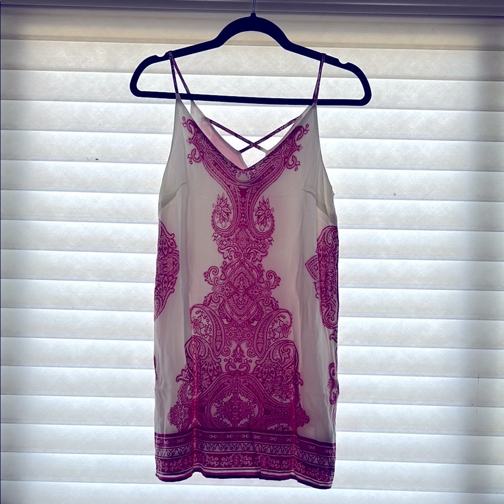 White and Pink Patterned Sleeveless Dress